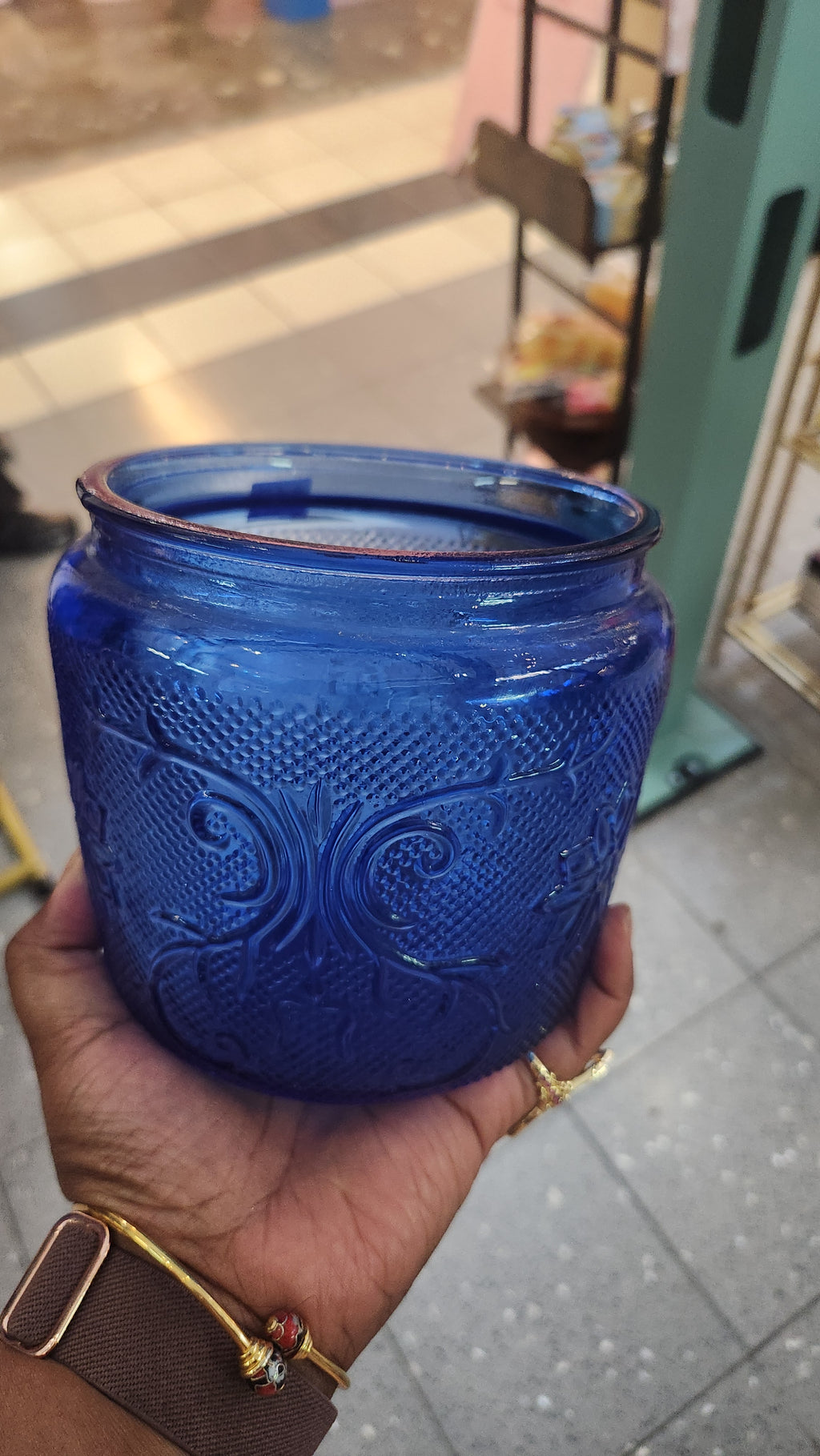 Blue glass cookie Jar